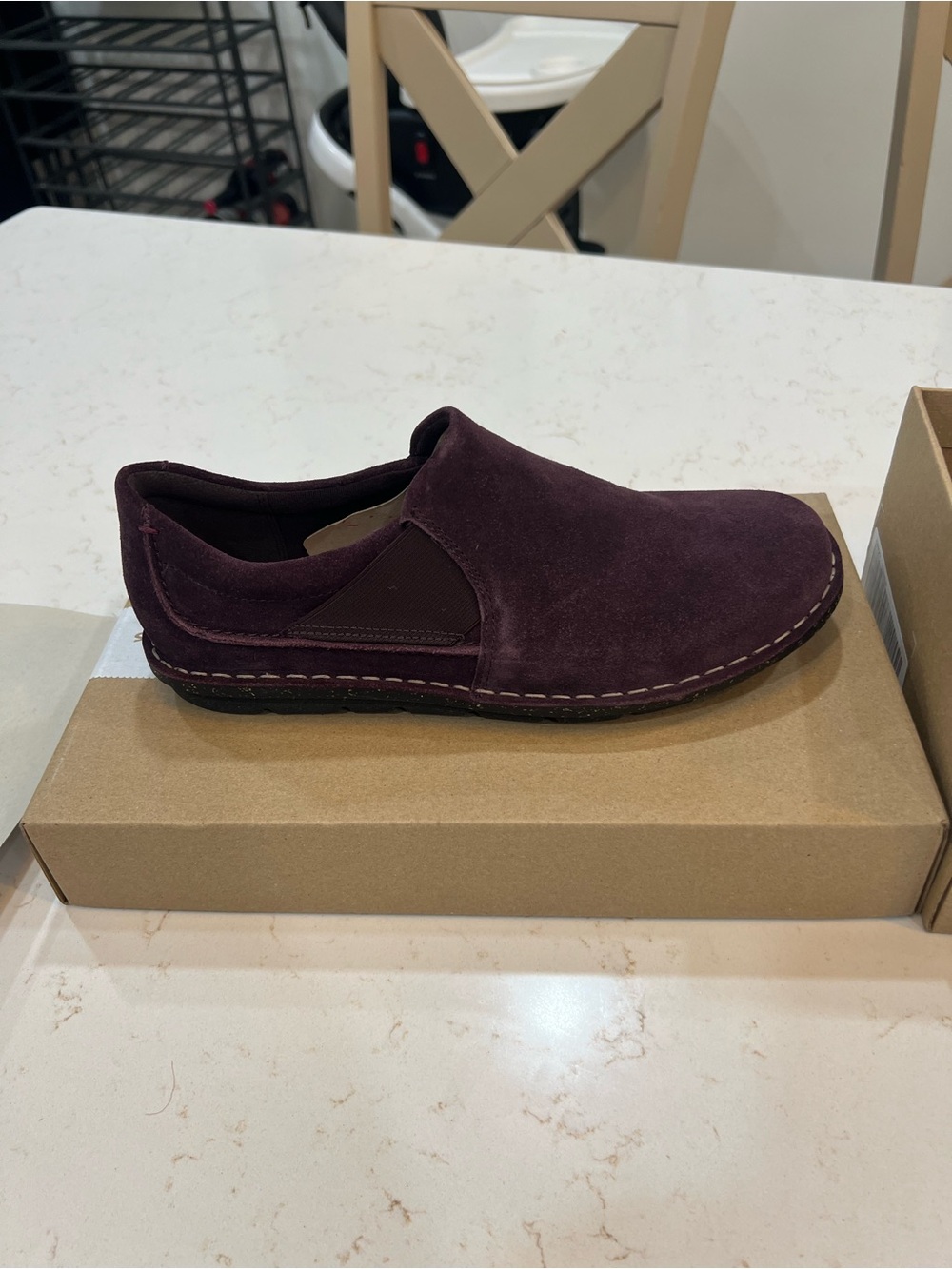 Clarks Tamitha Gwyn Aubergine Suede Slip-On Shoes